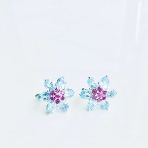 925 Sterling Silver Aquamarine and Ruby earrings.